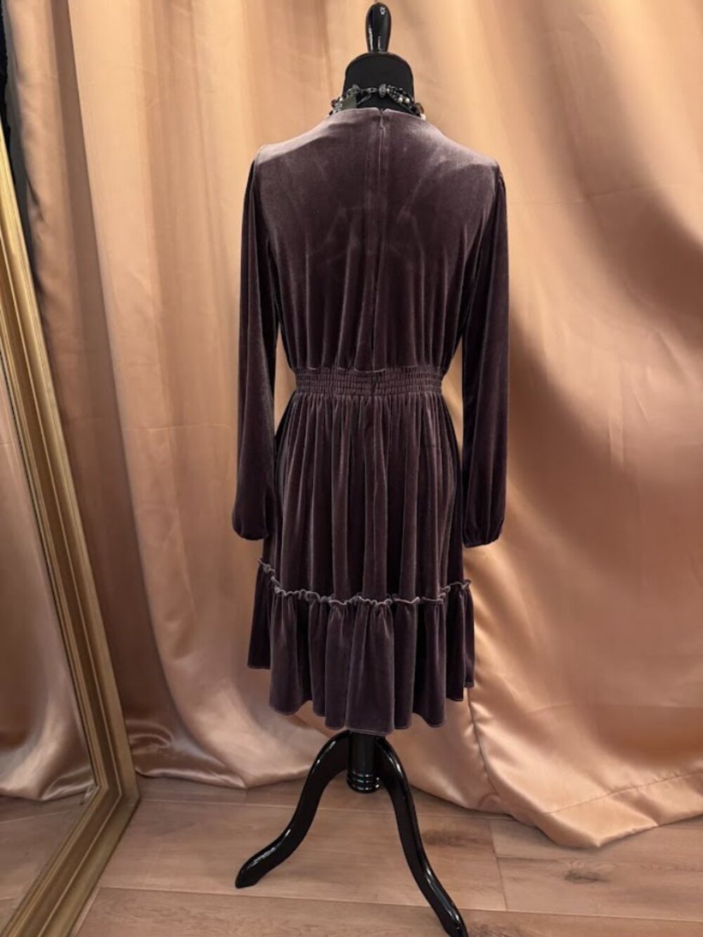 Taylor Taupe Velvet Dress 4 Whimsigoth Dark Academia Romantic Ruffle Mini - Picture 4 of 13